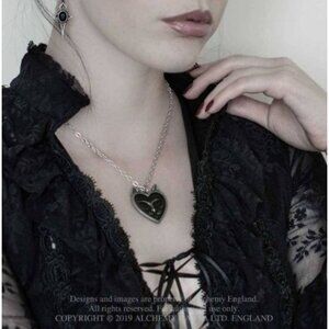 Love Cat Pendant – Alchemy Gothic Heart Shaped Cat Face ✦ Pewter Charm ✦ Black